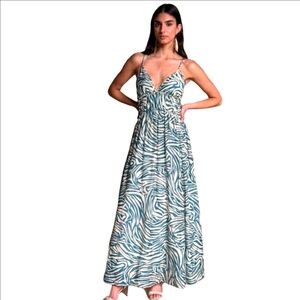 Banana Republic Rosalia Jade & Cream Zebra Stripe Ethereal Strappy Maxi Sundress